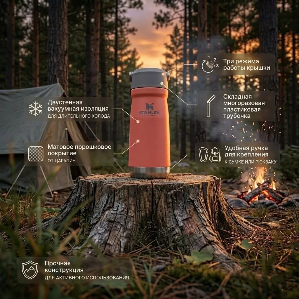 Термокружка STANLEY THE ICEFLOW™ FLIP STRAW WATER BOTTLE (коралловая), 500 ml, 10-09991-075 с доставкой по России | BreadyФото 1