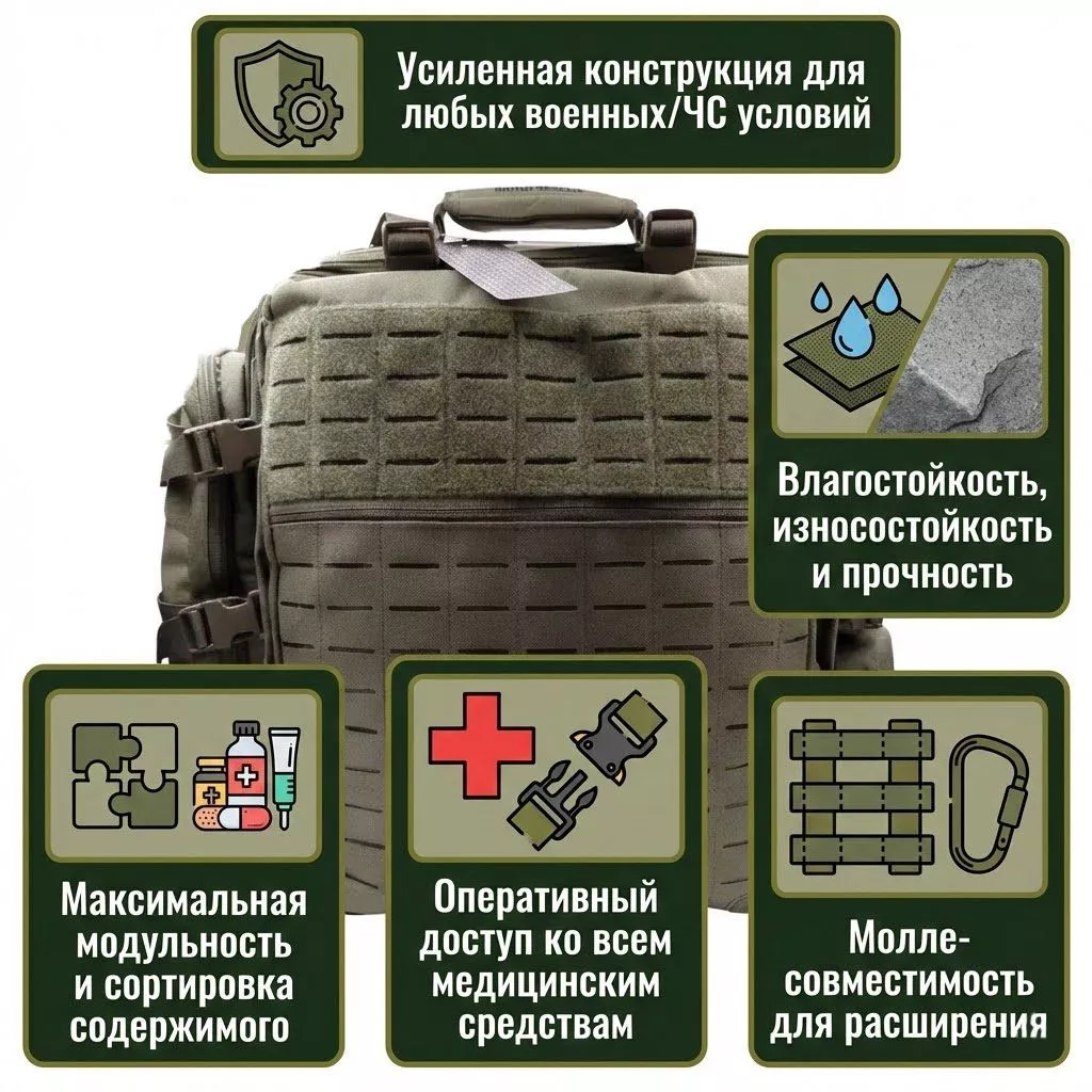 Аптечка рюкзак тактический с наполнением R40 Rhino Rescue 40 литров (олива) с доставкой по России | BreadyФото 1