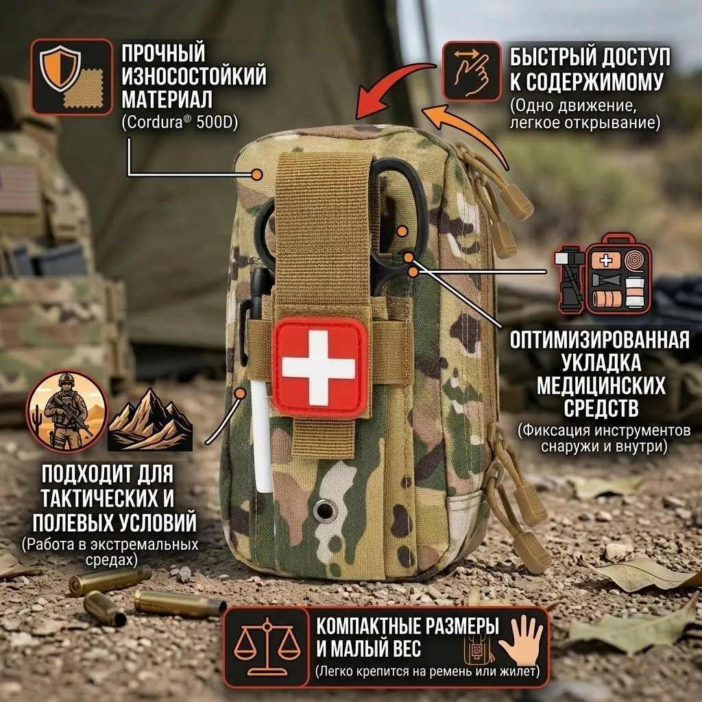 Аптечка тактическая малая первого эшелона мультикам (multikam) с доставкой по России | BreadyФото 1