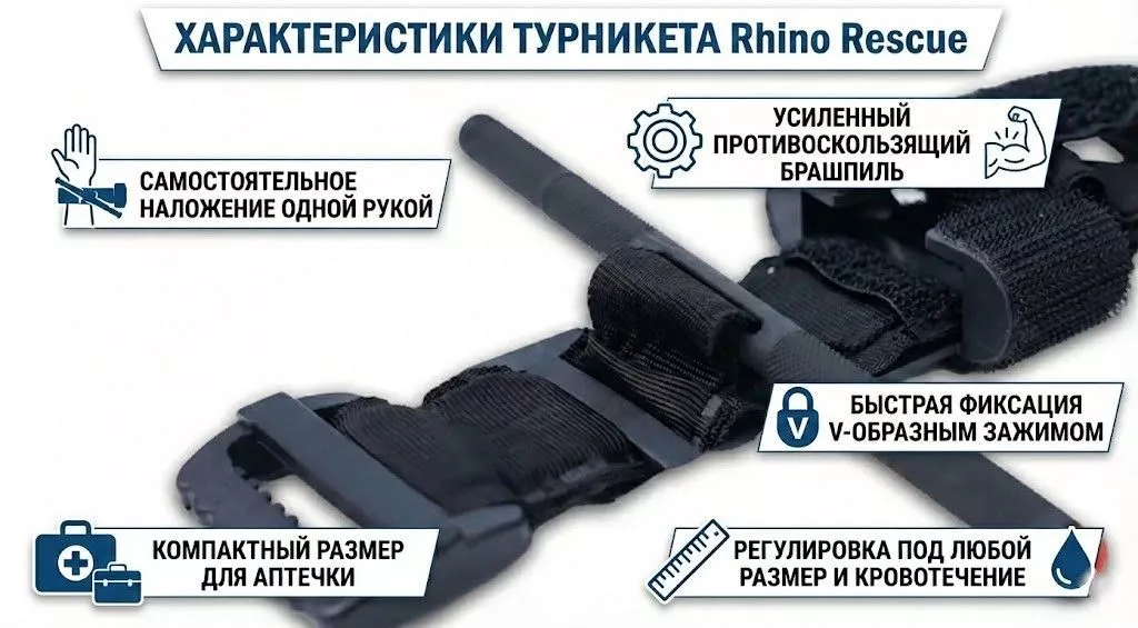 Турникет RHINO RESCUE Tourniquet Металлический зажим (дисконт) с доставкой по России | BreadyФото 1