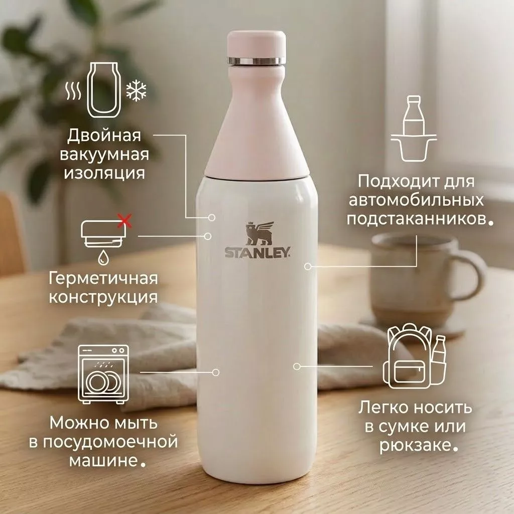 Термобутылка STANLEY All Day Slim Bottle 591 ml (10-12893-008) rose quartz розовый кварц с доставкой по России | BreadyФото 1