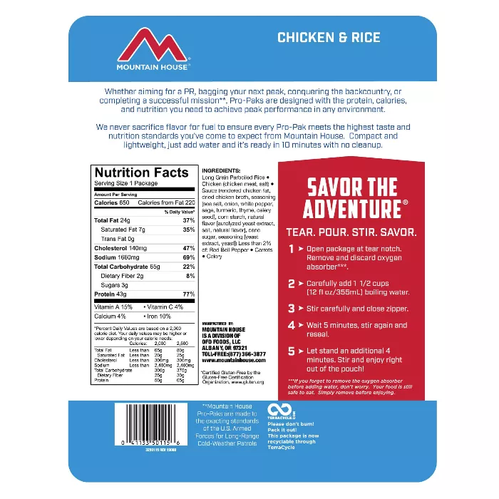 Курица с рисом Mountain House Маунтин Хаус RICE & CHICKEN 138 г PRO PAK с доставкой по России и в Казахстан | BreadyФото 2