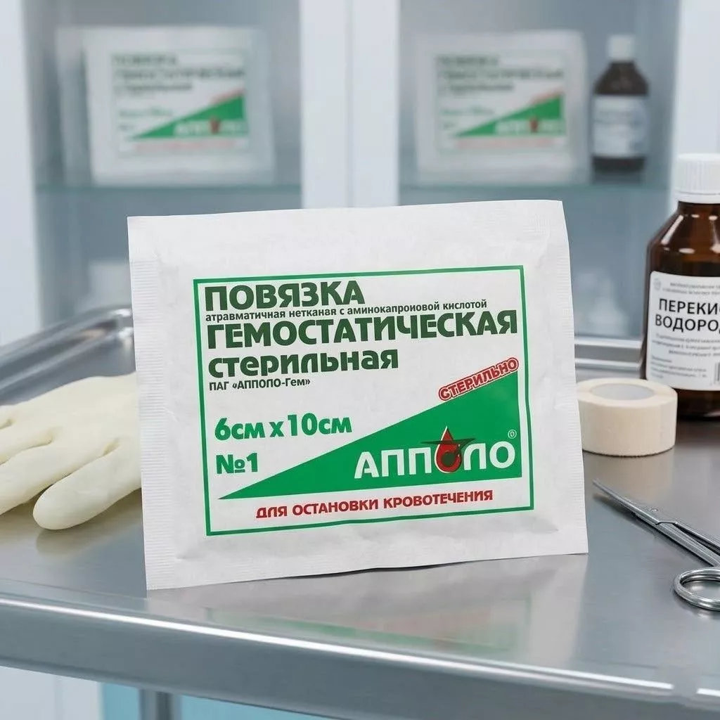 Повязка гемостатическая атравматичная с аминокапроновой кислотой АППОЛО 6х10 см с доставкой по России | BreadyФото 3