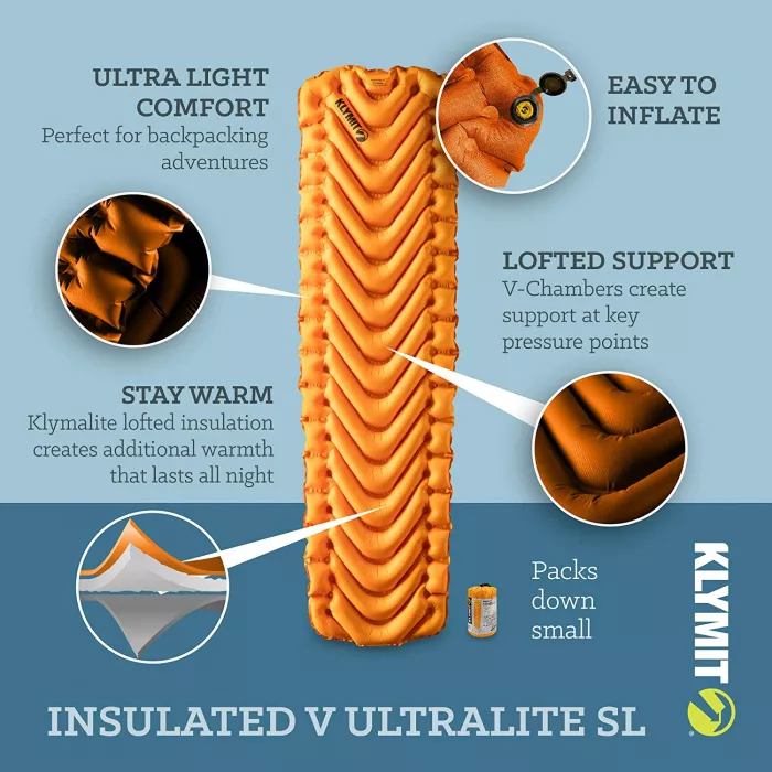 Надувной коврик KLYMIT Static V Ultralite SL оранжевый с доставкой по России и в Казахстан | Bready