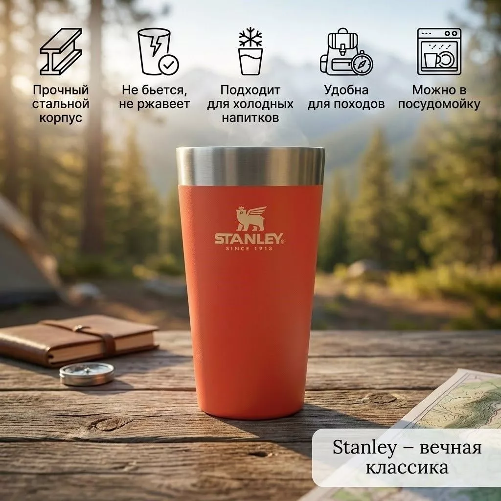Пинта BEER PINT STANLEY ADVENTURE 473 ML, 10-02282-334 (цвет Tigerlily) с доставкой по России | BreadyФото 1