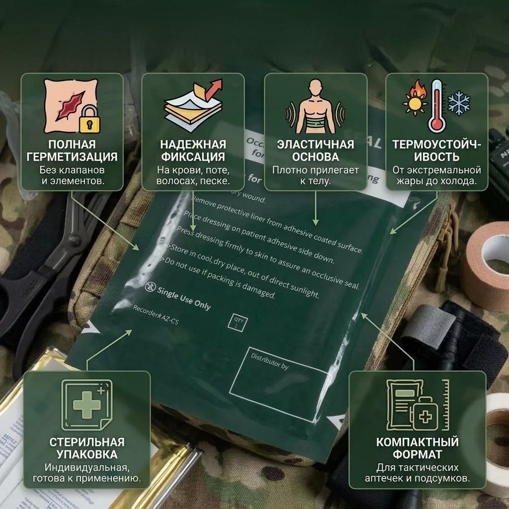 Окклюзионный пластырь невентилируемый Chest Seal (без клапанов) с доставкой по России | BreadyФото 1