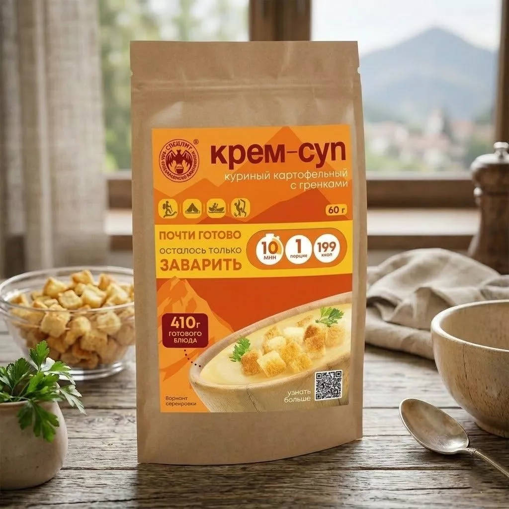 Крем-суп куриный картофельный с гренками и мясом СПЕЦПИТ Крафт 60 гр. с доставкой по России | BreadyФото 4