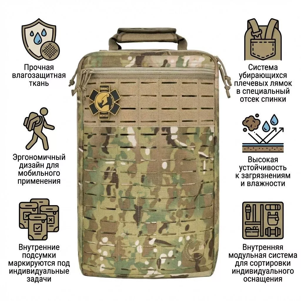 Аптечка рюкзак тактический без наполнения R9 Rhino Rescue (мультикам) с доставкой по России | BreadyФото 1