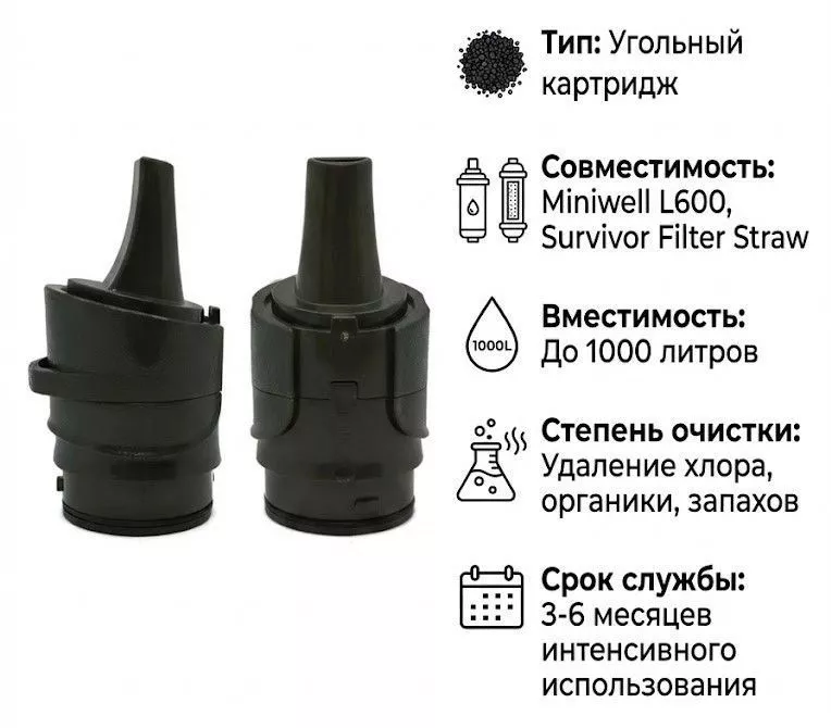 Сменный угольный картридж (для фильтра Miniwell L600 и Survivor Filter Straw) с доставкой по России | BreadyФото 1