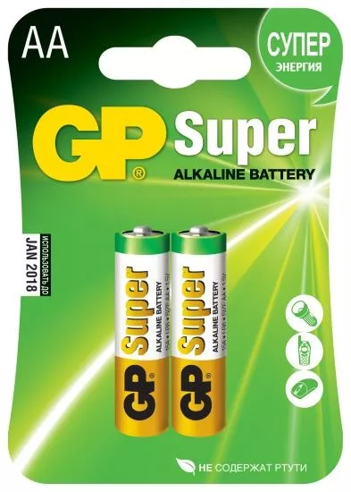 Батарейка GP Super alkaline AA LR06-2BL (15A-2CR2) - тип АА - 2 штуки в упаковке с доставкой по России и в Казахстан | Bready