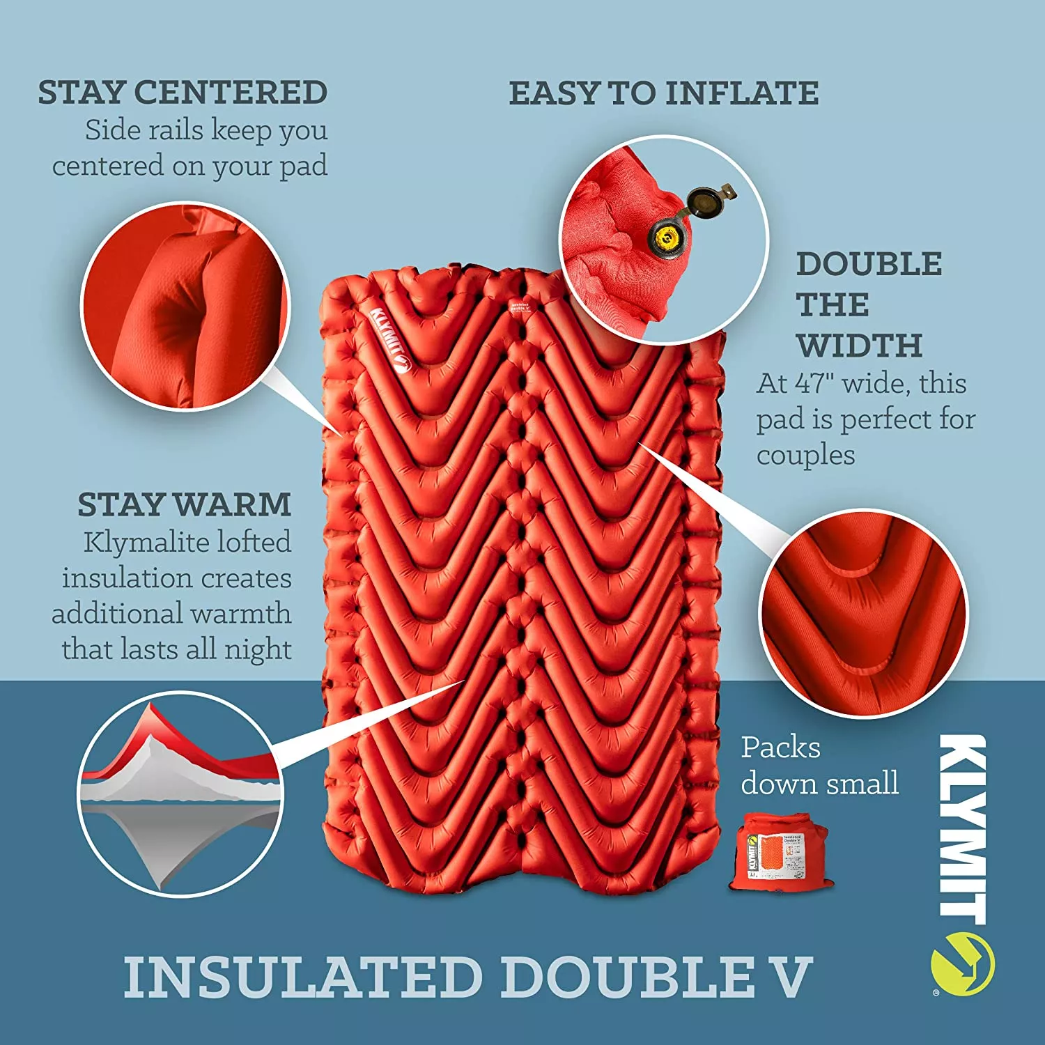 Надувной коврик двуспальный KLYMIT Insulated Double V красный с доставкой по России и в Казахстан | BreadyФото 4