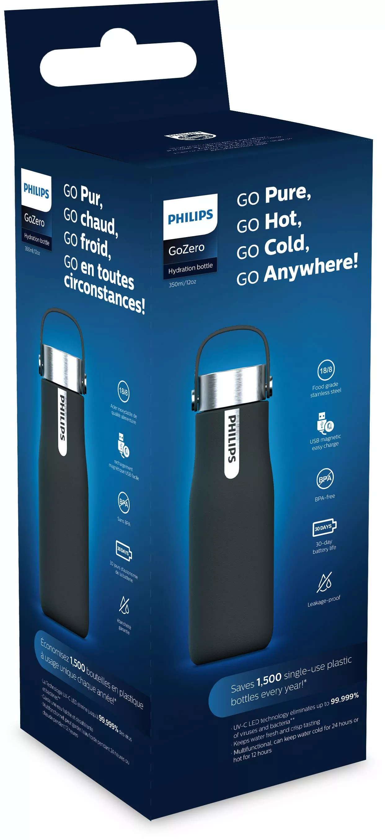 PHILIPS Бутылка-термос с УФ-стерилизацией 0.35л AWP2787BK/10  с доставкой по России | BreadyФото 1