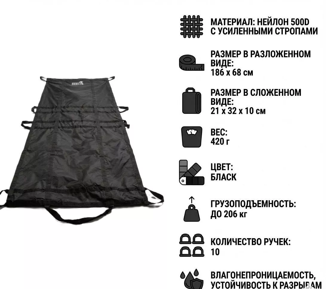 Многоразовые складные носилки Rhino Rescue MULTI-USE DISPOSABLE LITER DJRT0024 (черные) с доставкой по России и в Казахстан | BreadyФото 1