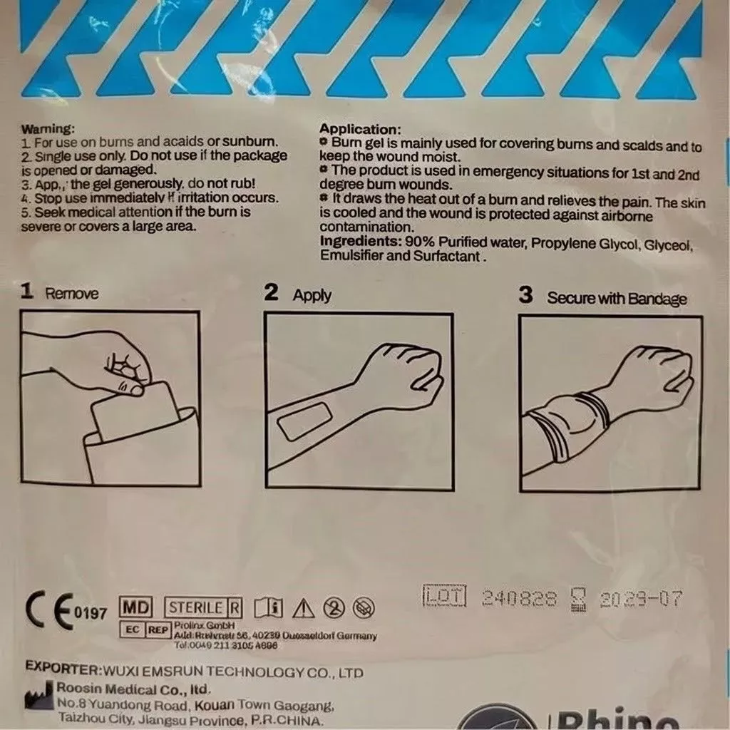 Повязка гидрогелевая противоожоговая Burn Dressing RHINO Rescue 10х10 см с доставкой по России | BreadyФото 3