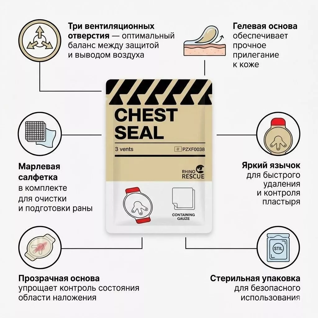 Окклюзионный пластырь вентилируемый RHINO Rescue CR-CS02 с доставкой по России | BreadyФото 2