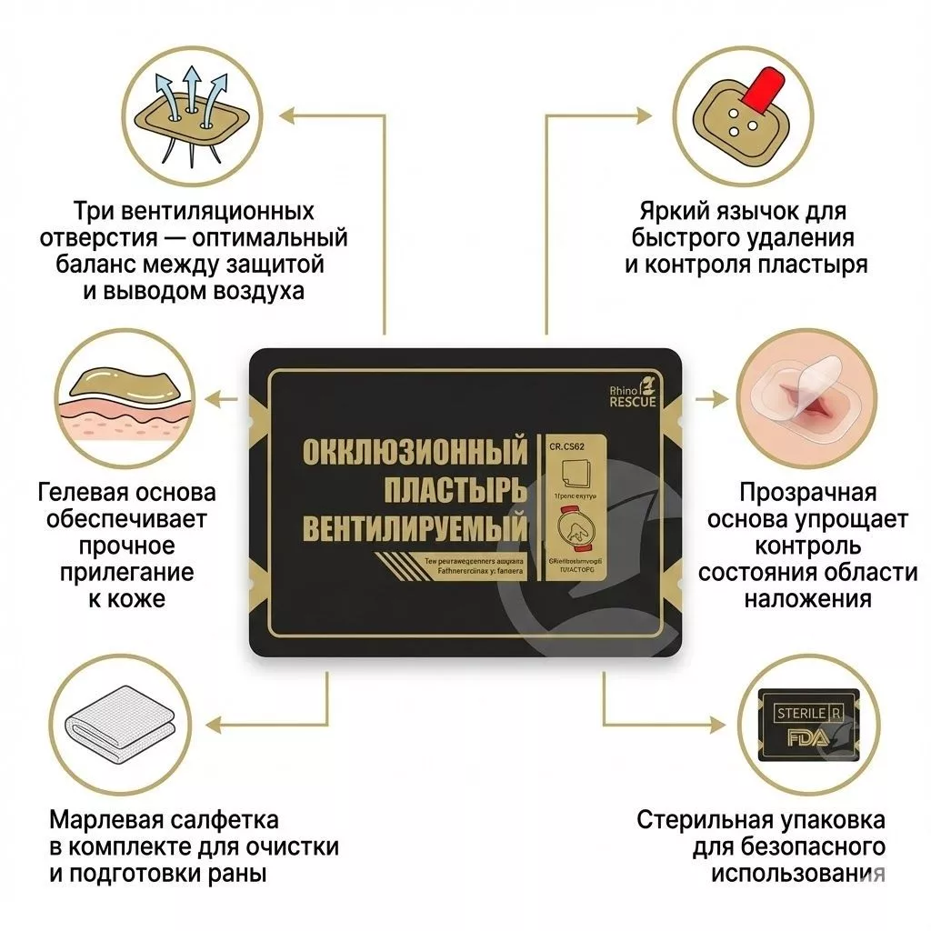 Окклюзионный пластырь вентилируемый RHINO Rescue CR-CS02 с доставкой по России | BreadyФото 1
